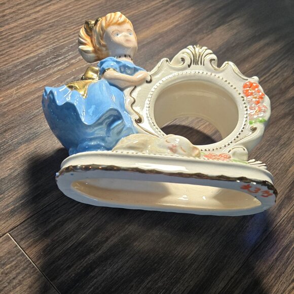 Vintage West German KENTOCK Hand-Painted Porcelain Clock Case Girl & Kitten - Picture 6 of 6